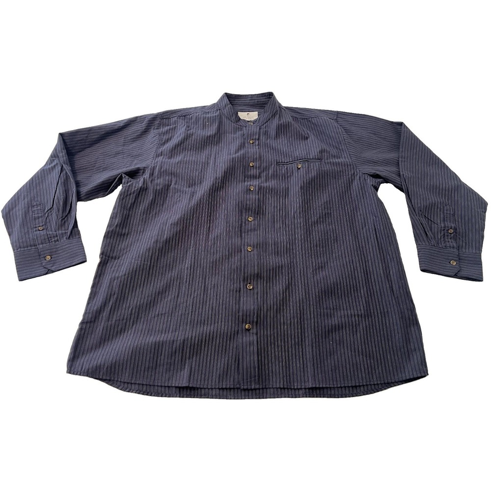 Lee Valley Ireland Grandfather Shirt Men's 4XL Blue Stripe Cotton Band Collar